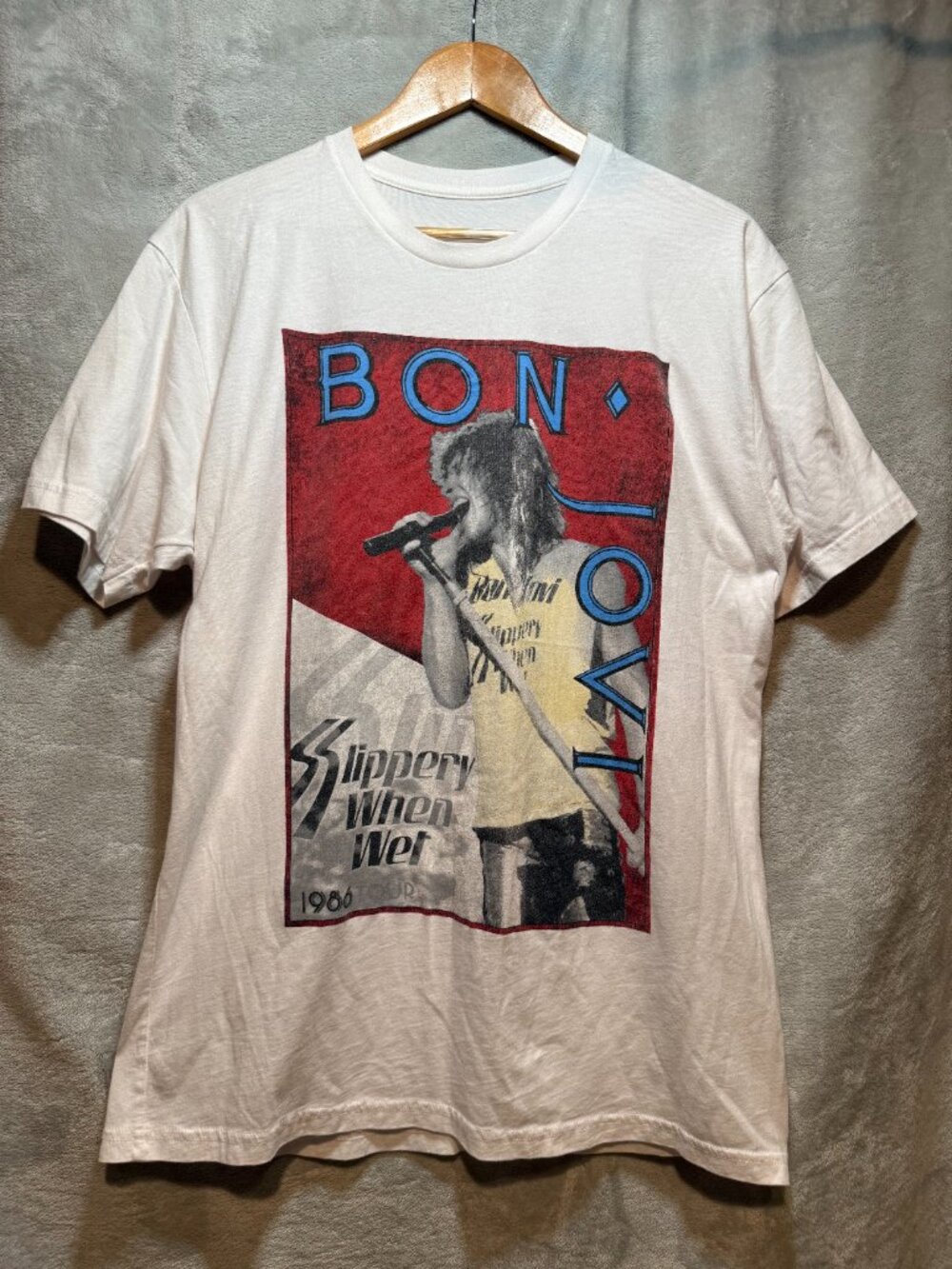 Rare Bon Jovi Slippery When Wet 1986 1987 Tour Dates Back T Shirt Vintage L